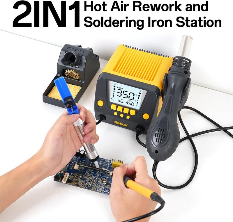 BAKON BK882 Soldering Station 2-IN-1 Hot Air Rework Station with Large LCD Display,650W Hign Power Solder Stations, °F /°C Cool/Hot Air Conversion, Digital Temperature Calibration, Auto Sleep - Image 2